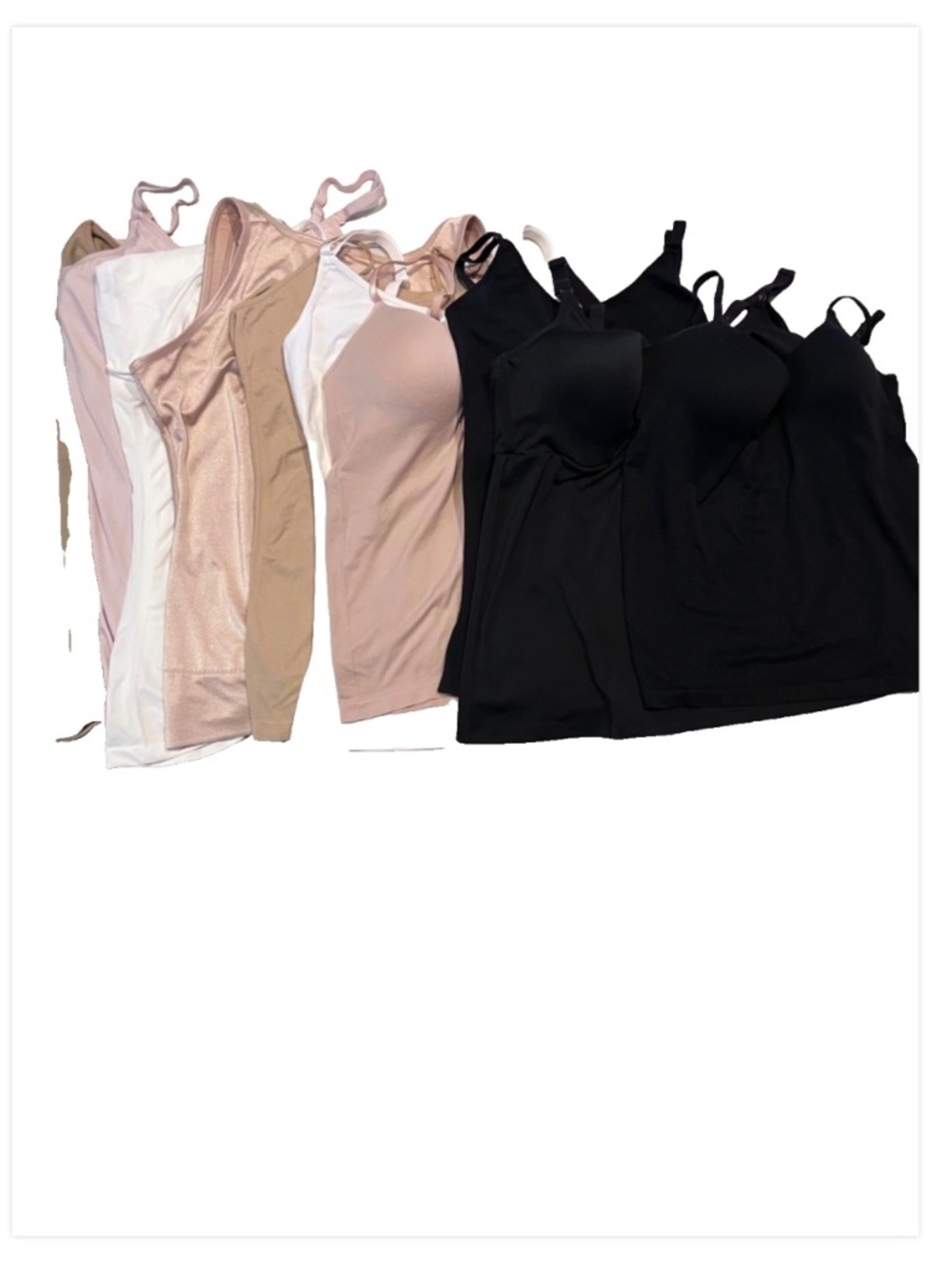 Women's Camisole Tank Top Lot Built In Bra Shelf Bra Bundle Black White Nude Pin